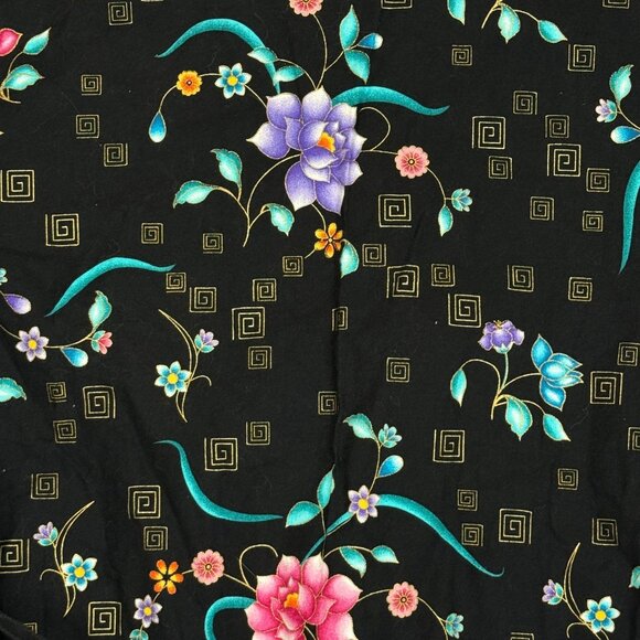 Cherokee Scrub Top XS Black Floral V-Neck Pockets Cotton Tie Waist Medical Vet - Picture 9 of 9